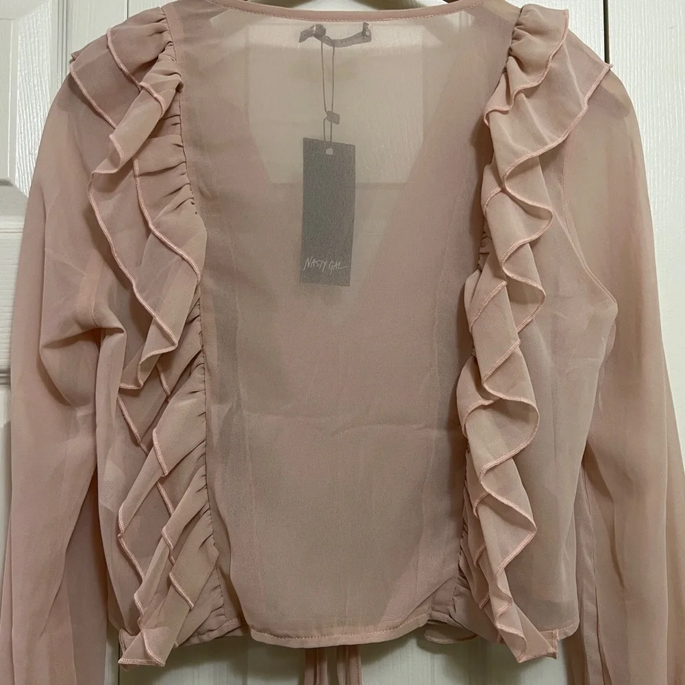 Nasty Gal Ruffle Chiffon Tie Front Blouse - Picture 12 of 15
